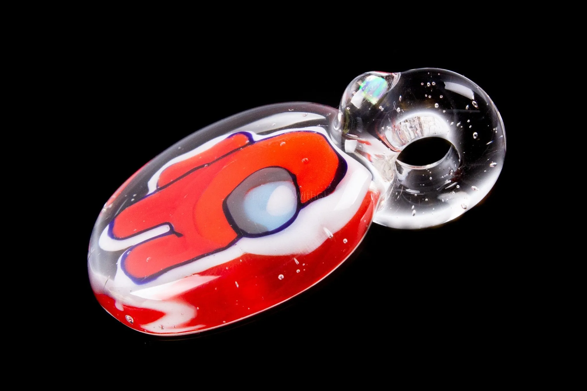 AVI Glass UV Reactive Red Among Us Pendant with Opal