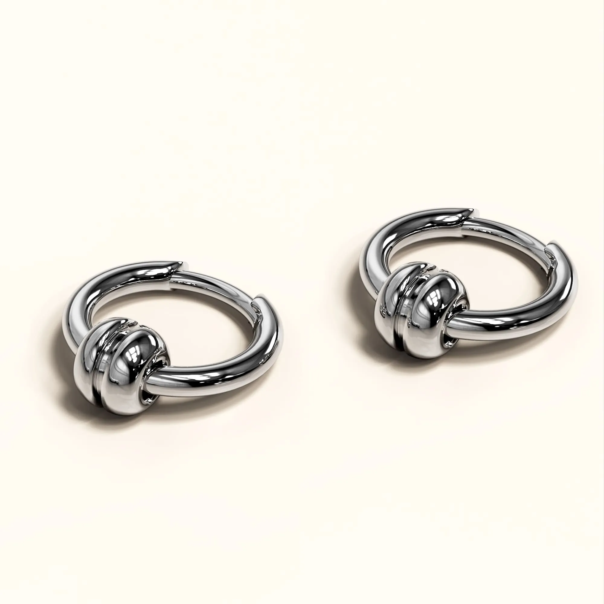 Klovi Round Bead White Gold Layered Earrings