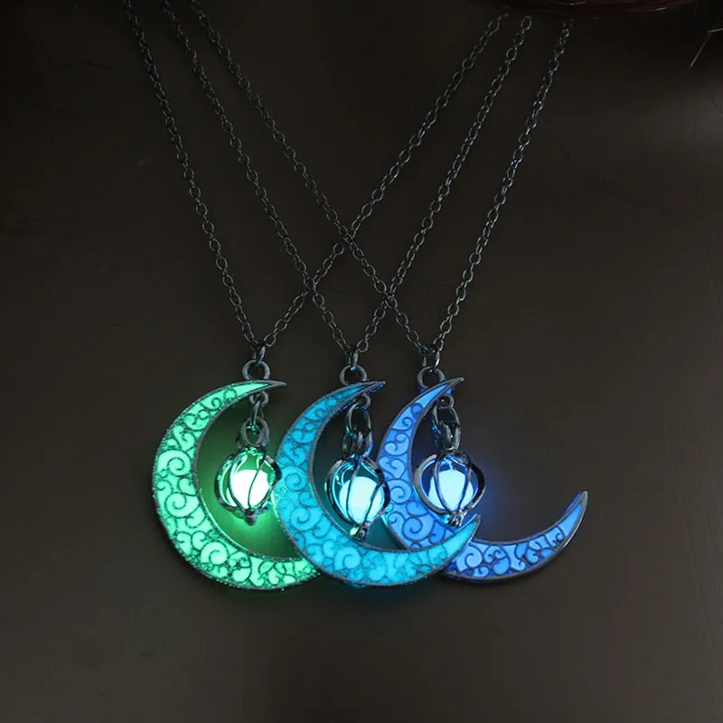 Moon Glowing Necklace Gem Charm Jewelry Silver Plated for Women
