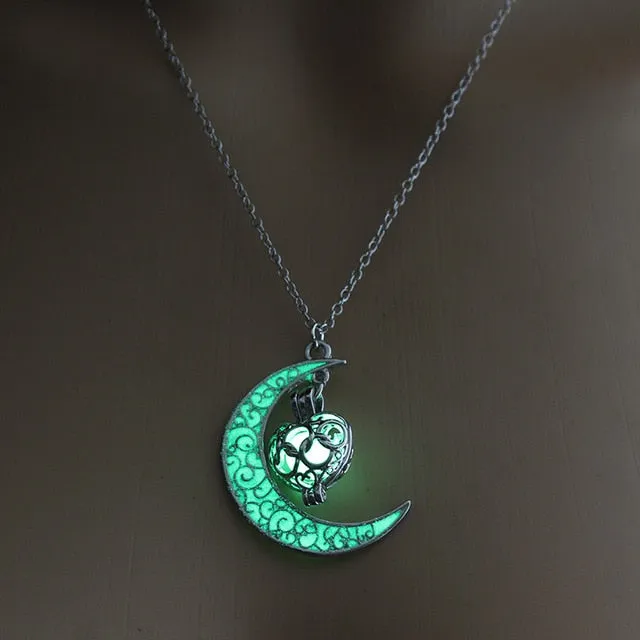 Moon Glowing Necklace Gem Charm Jewelry Silver Plated for Women